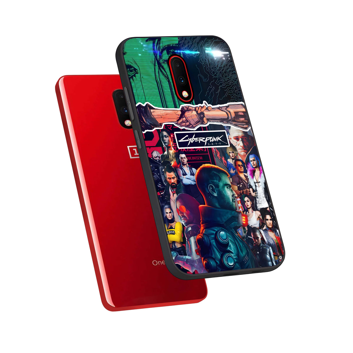  CYBERPUNK Legacy phone case For OnePlus 7 showing premium glass back cover with detailed artwork