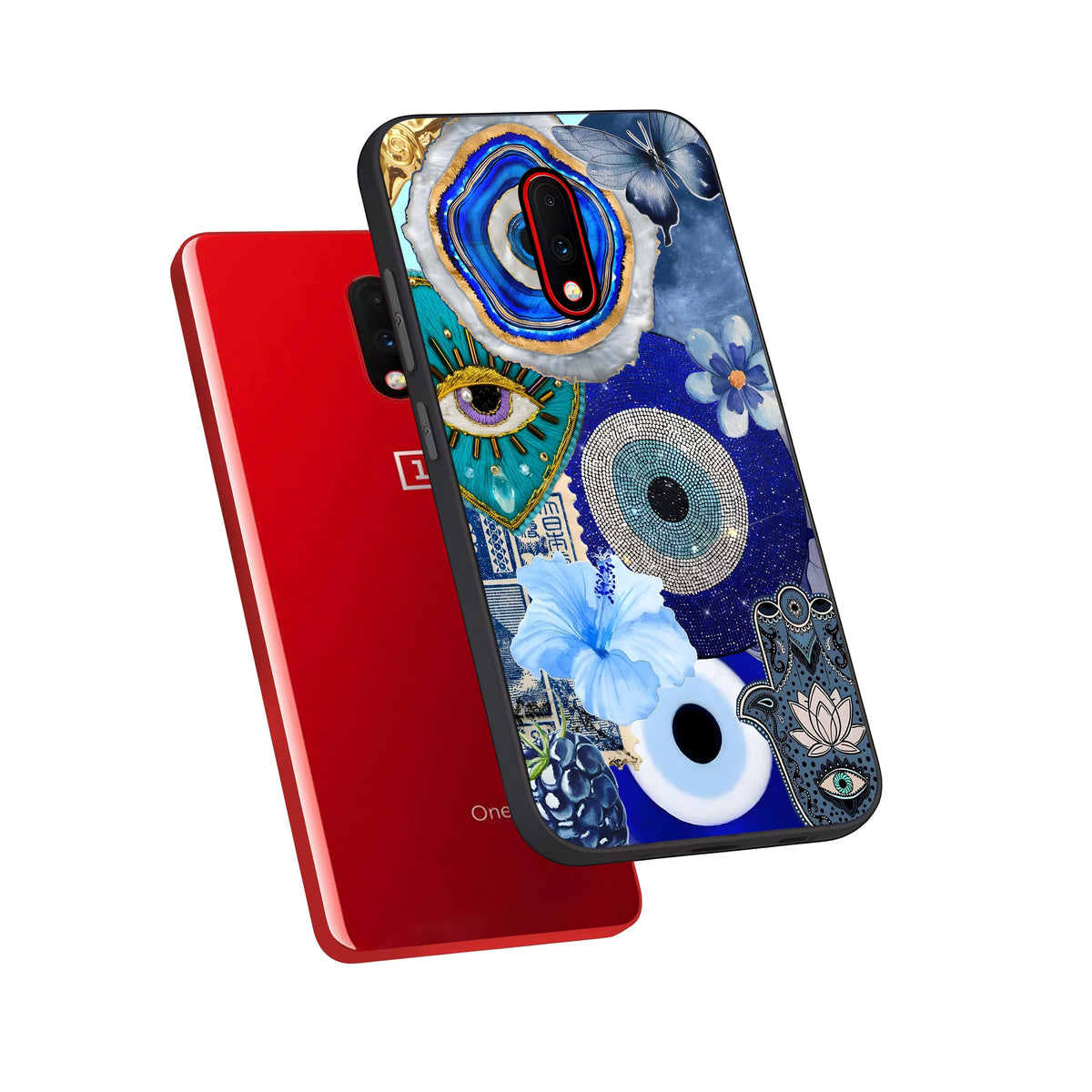  Celestial Blue Vision phone case For OnePlus 7 showing premium glass back cover with detailed artwork