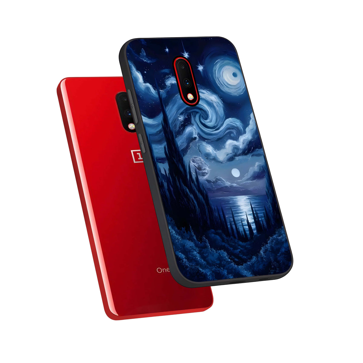  Celestial Dream Van Gogh phone case For OnePlus 7 showing premium glass back cover with detailed artwork