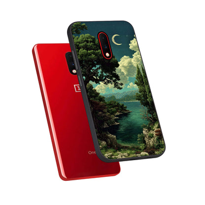  Celestial Lake Peace phone case For OnePlus 7 showing premium glass back cover with detailed artwork
