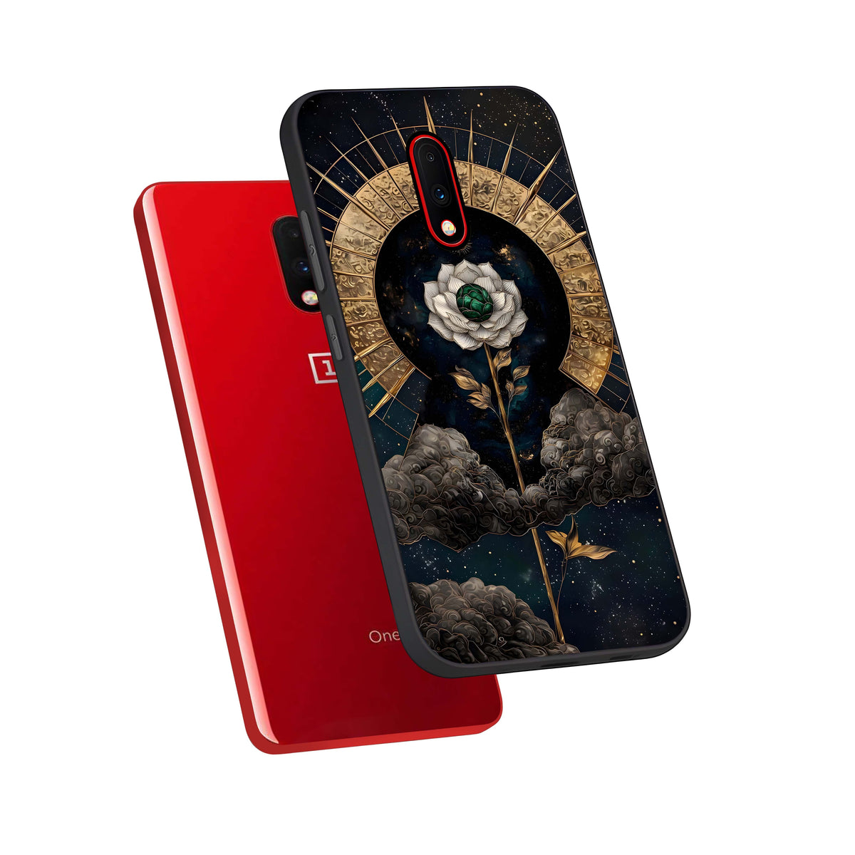  Celestial Lotus Morang phone case For OnePlus 7 showing premium glass back cover with detailed artwork