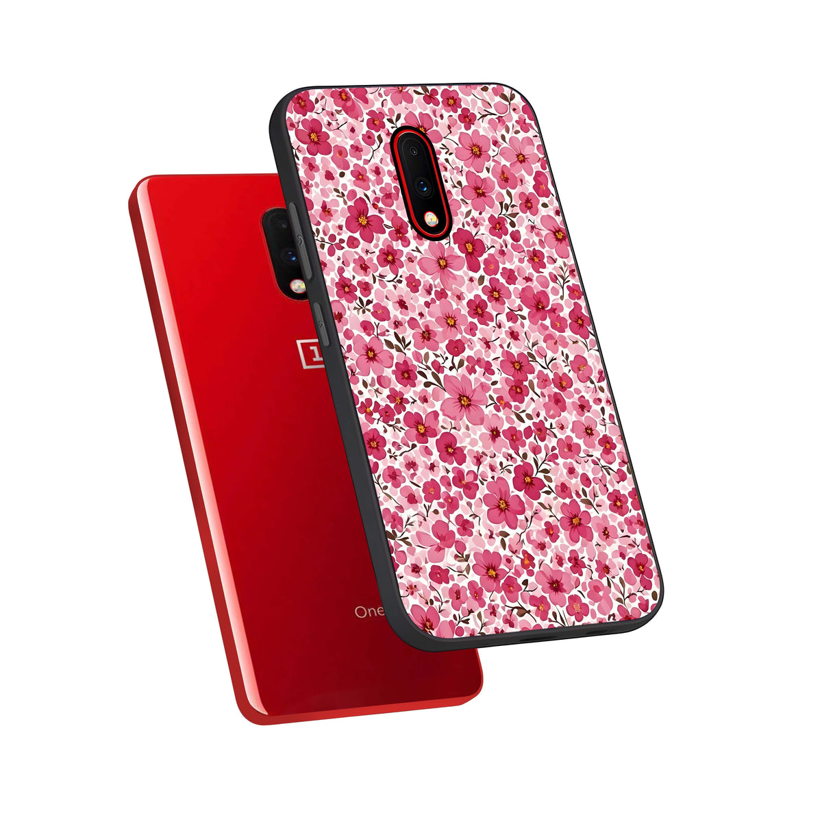  Cherry Blossom Charm phone case For OnePlus 7 showing premium glass back cover with detailed artwork