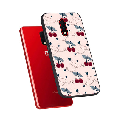  Cherry Heart Line phone case For OnePlus 7 showing premium glass back cover with detailed artwork
