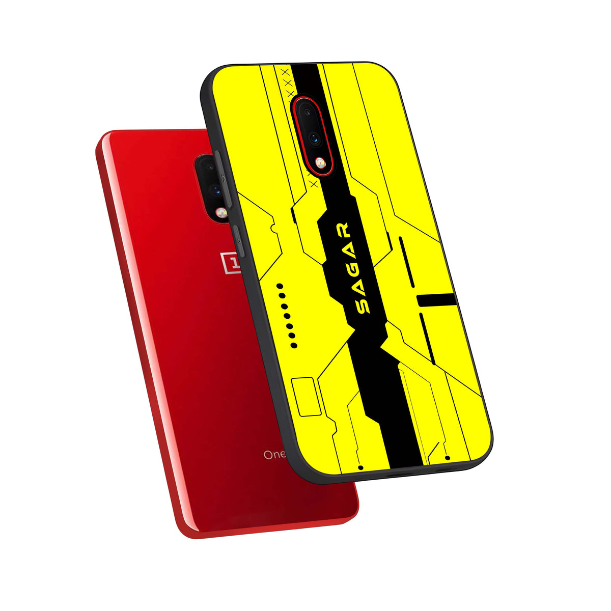  Circuit CYBERPUNK Custom Name phone case For OnePlus 7 showing premium glass back cover with detailed artwork