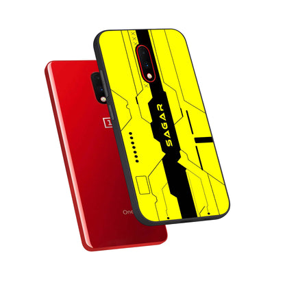  Circuit CYBERPUNK Custom Name phone case For OnePlus 7 showing premium glass back cover with detailed artwork