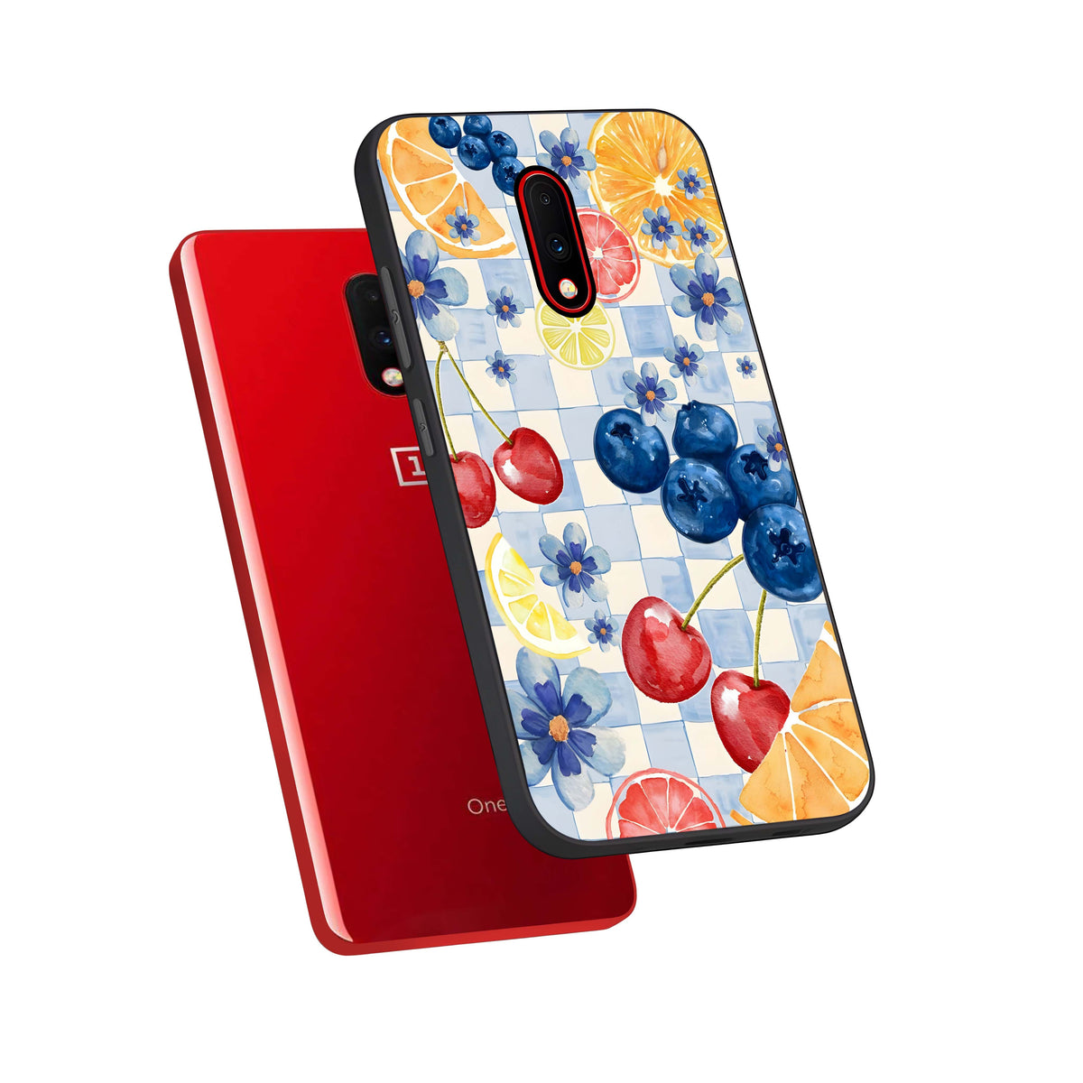  Citrus Bloom Joy phone case For OnePlus 7 showing premium glass back cover with detailed artwork