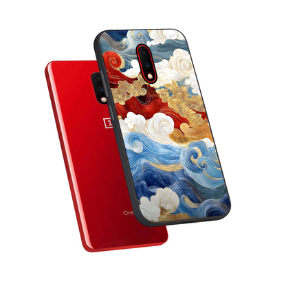  Colored Waves phone case For OnePlus 7 showing premium glass back cover with detailed artwork