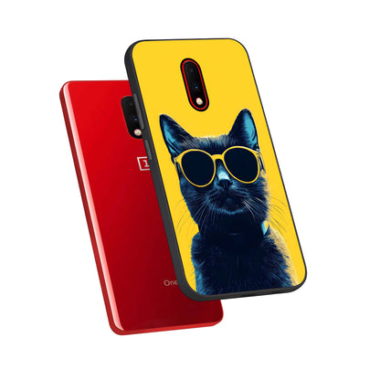  Cool Cat Vibes phone case For OnePlus 7 showing premium glass back cover with detailed artwork