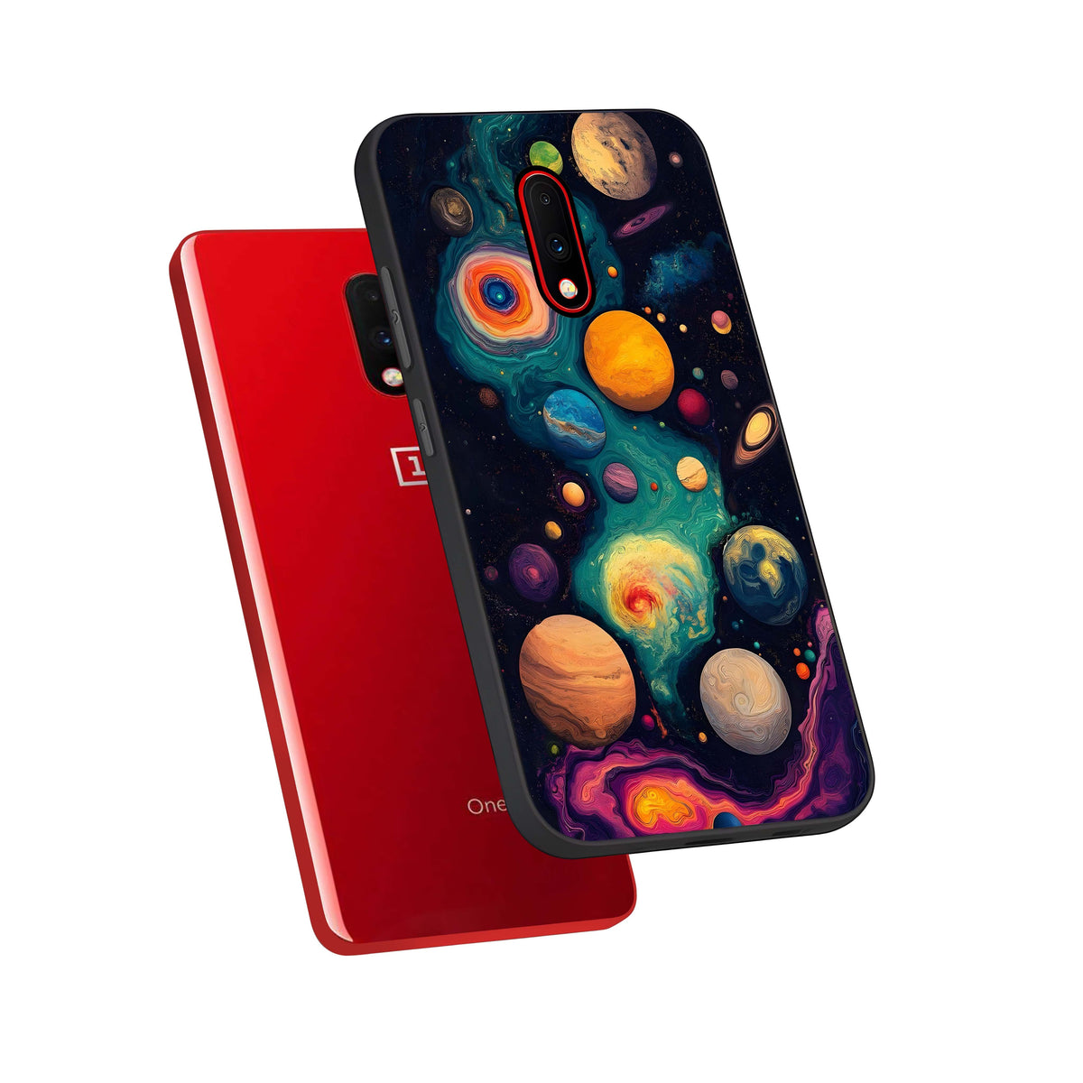  Cosmic Planet Journey phone case For OnePlus 7 showing premium glass back cover with detailed artwork