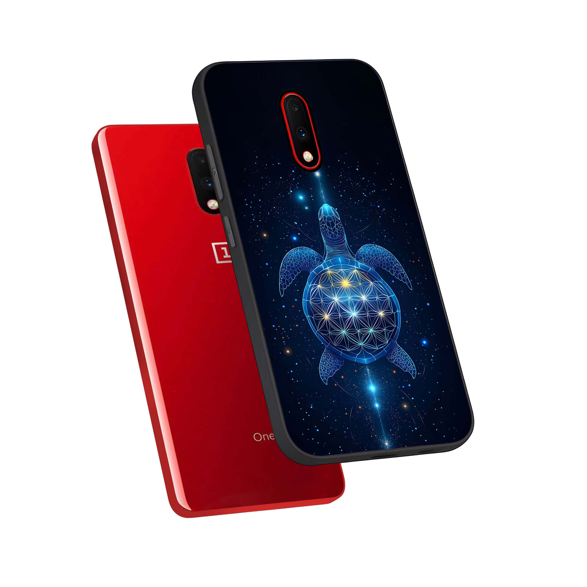  Crimson Blue Turtle phone case For OnePlus 7 showing premium glass back cover with detailed artwork