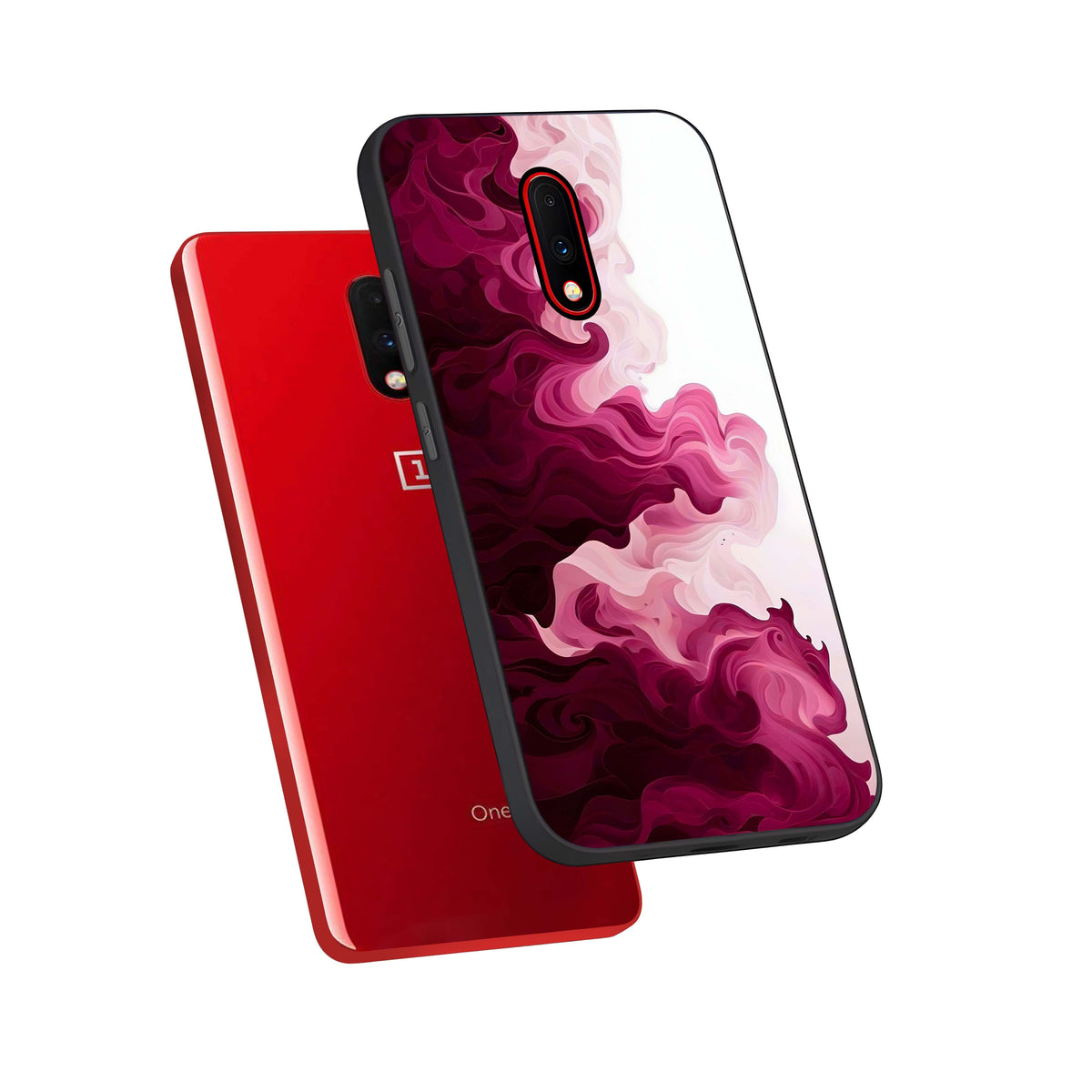  Crimson Wave Flow phone case For OnePlus 7 showing premium glass back cover with detailed artwork