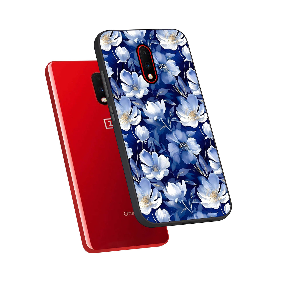  Cute Floral Patterns phone case For OnePlus 7 showing premium glass back cover with detailed artwork