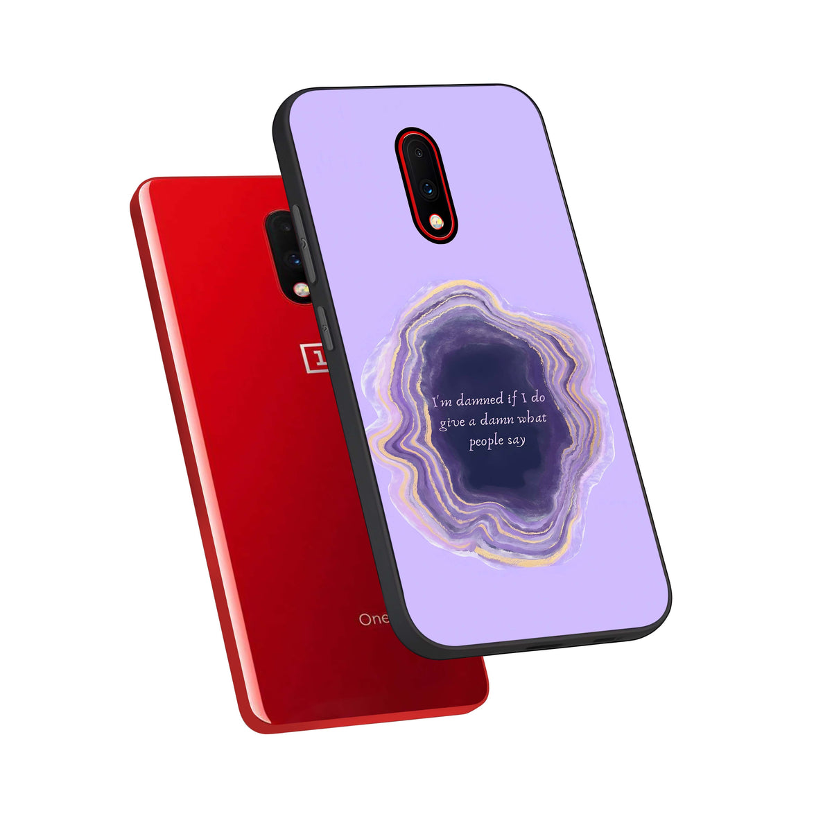  Damned People Quote phone case For OnePlus 7 showing premium glass back cover with detailed artwork
