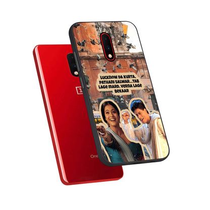  Desi Retro Vibes phone case For OnePlus 7 showing premium glass back cover with detailed artwork