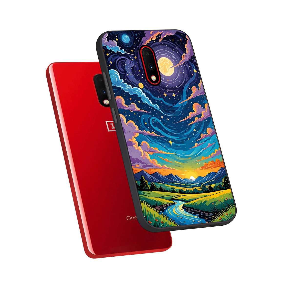  Dreamy Night Landscape phone case For OnePlus 7 showing premium glass back cover with detailed artwork
