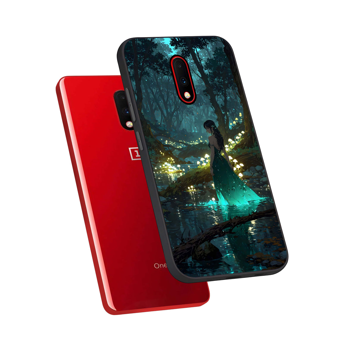  Enchanted Forest Glow phone case For OnePlus 7 showing premium glass back cover with detailed artwork