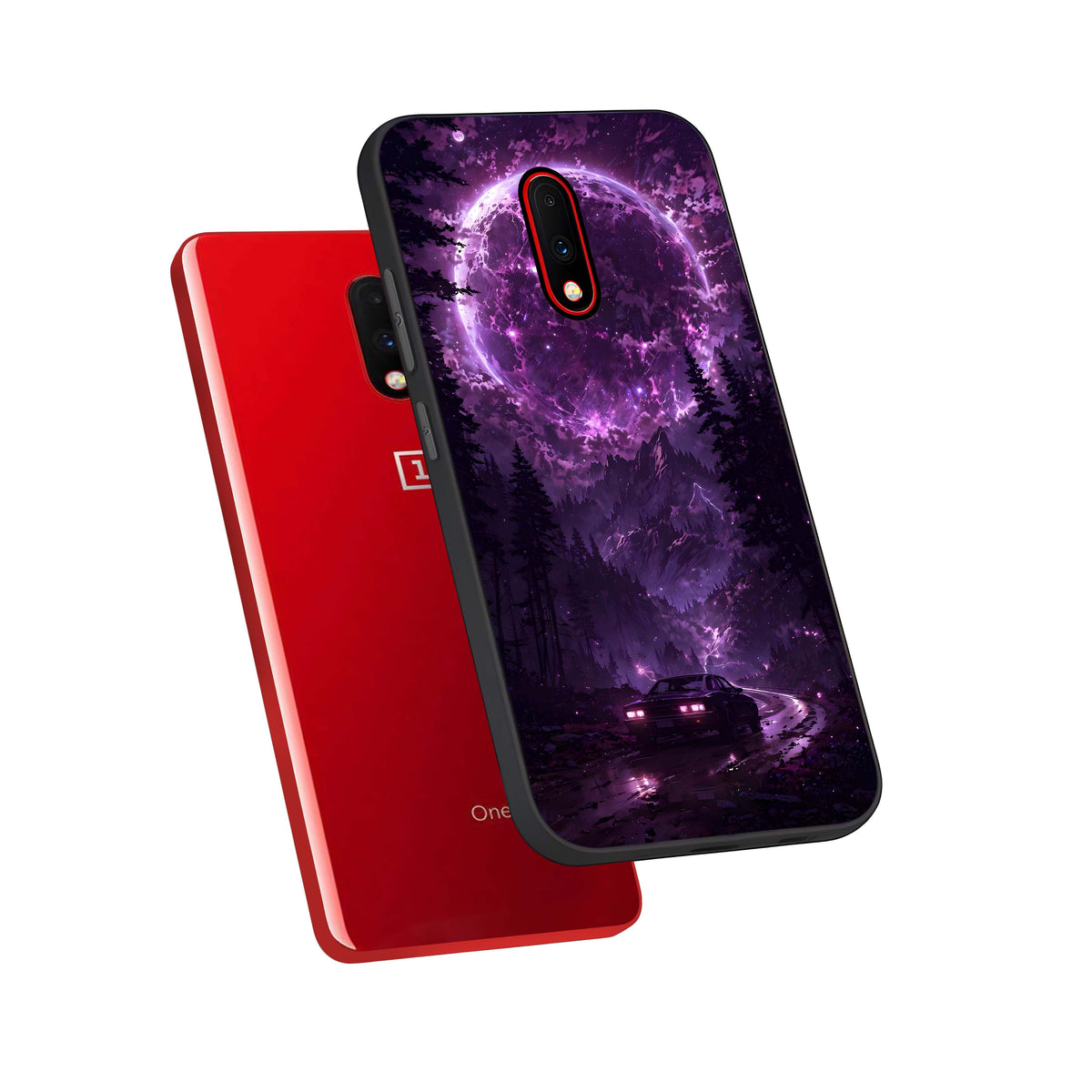  Eternal Cosmic Drive phone case For OnePlus 7 showing premium glass back cover with detailed artwork
