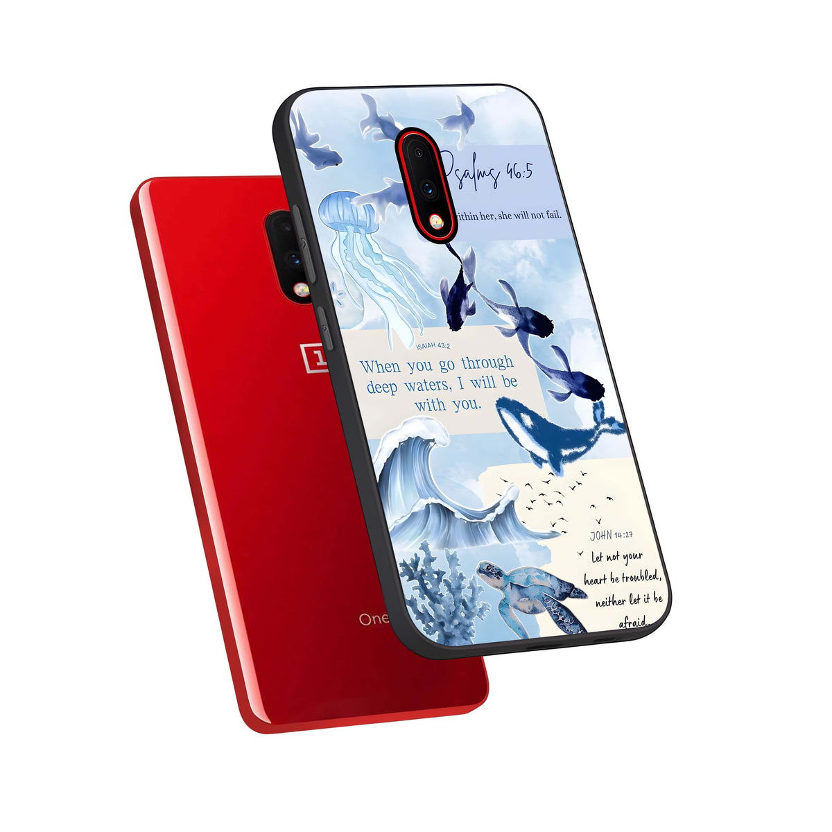  Faithful Ocean Promise phone case For OnePlus 7 showing premium glass back cover with detailed artwork