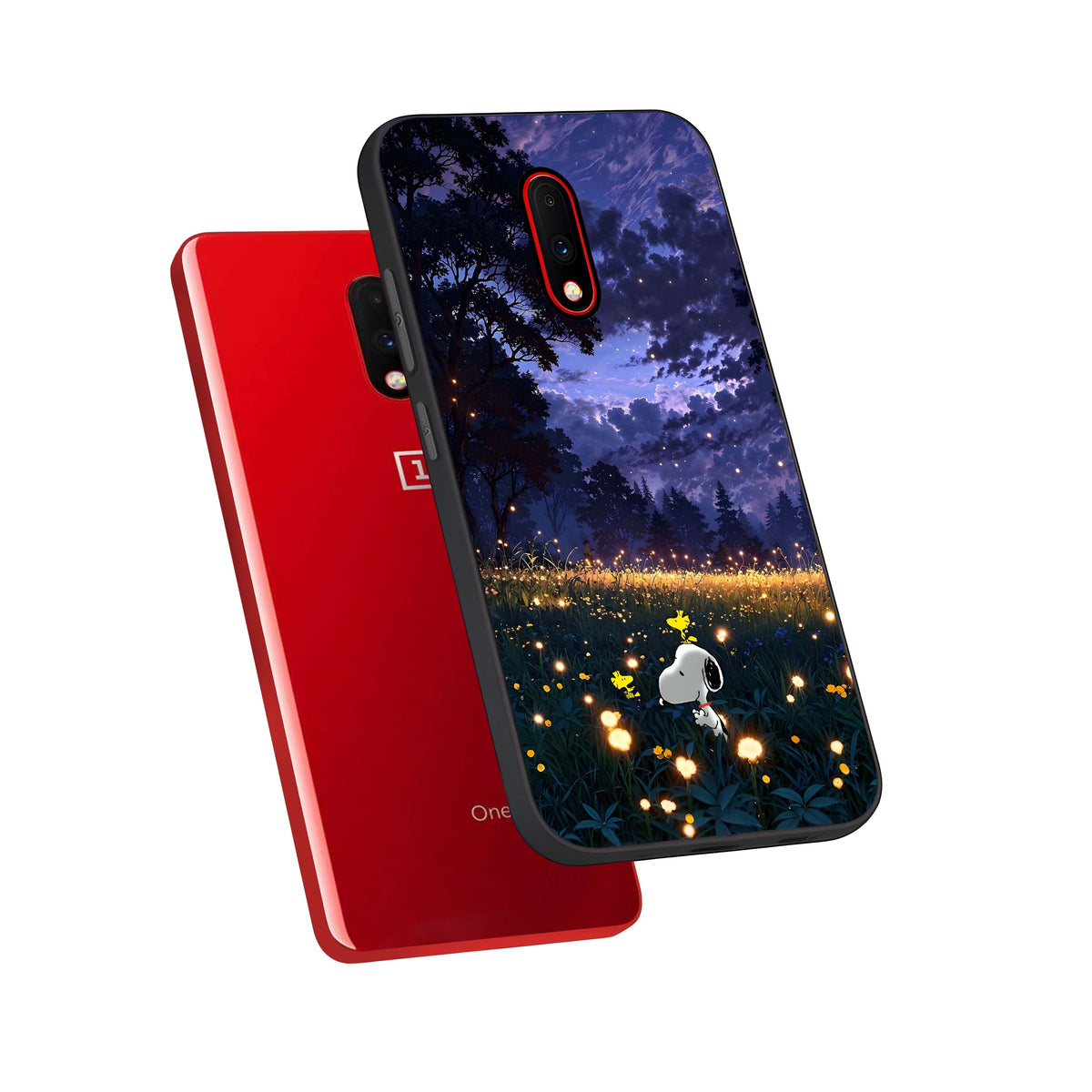  Firefly Meadow Magic phone case For OnePlus 7 showing premium glass back cover with detailed artwork