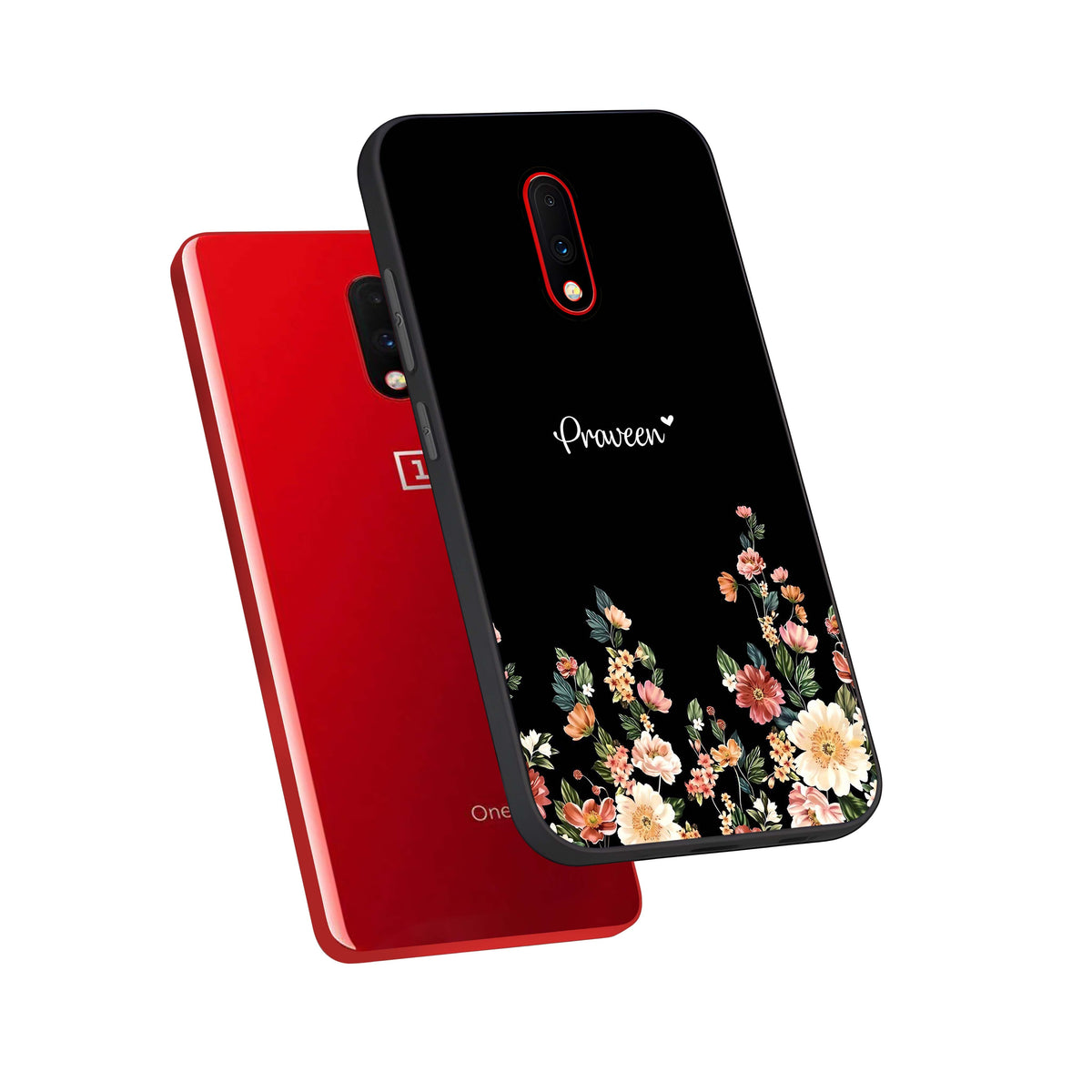  Floral Design Personalized Custom Name phone case For OnePlus 7 showing premium glass back cover with detailed artwork