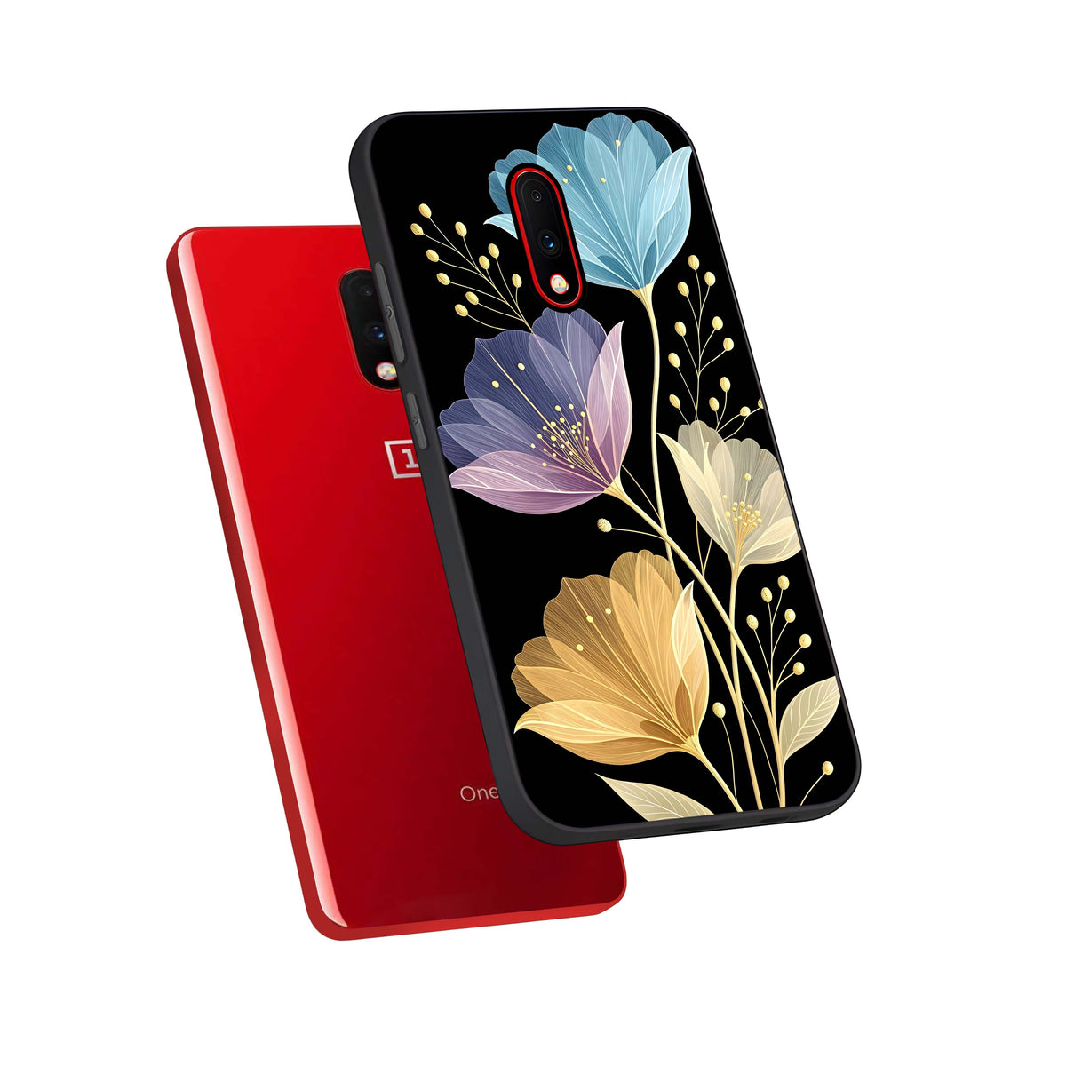  Flower Bloom Glow phone case For OnePlus 7 showing premium glass back cover with detailed artwork