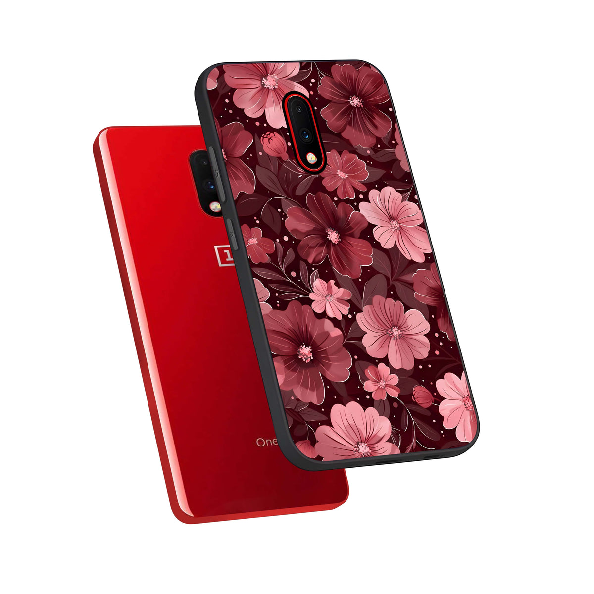  Flower Blush Bloom phone case For OnePlus 7 showing premium glass back cover with detailed artwork