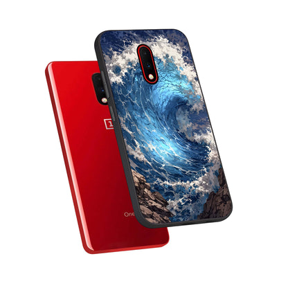  Giant Ocean Wave phone case For OnePlus 7 showing premium glass back cover with detailed artwork