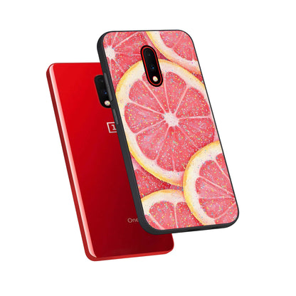  Glitter Grapefruit phone case For OnePlus 7 showing premium glass back cover with detailed artwork
