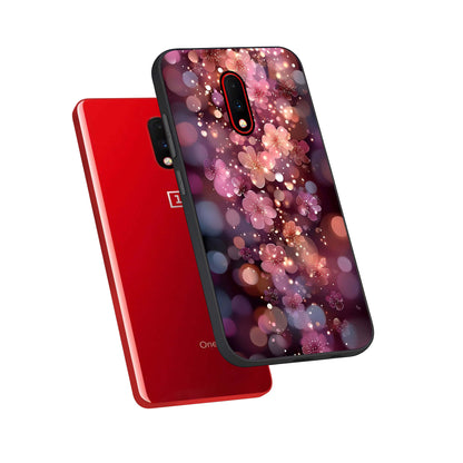  Glowing Petal Bliss phone case For OnePlus 7 showing premium glass back cover with detailed artwork