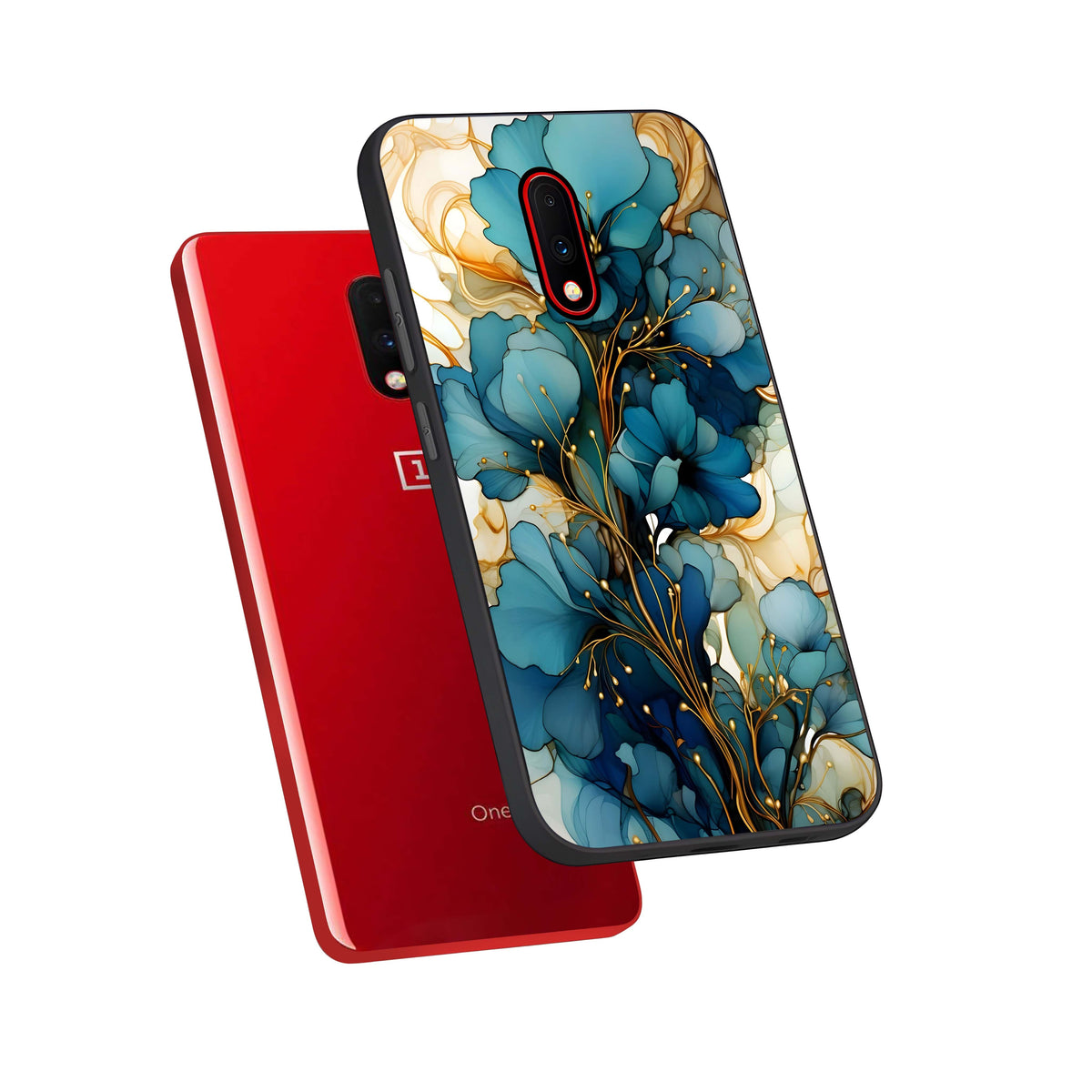  Golden Bloom Symphony phone case For OnePlus 7 showing premium glass back cover with detailed artwork