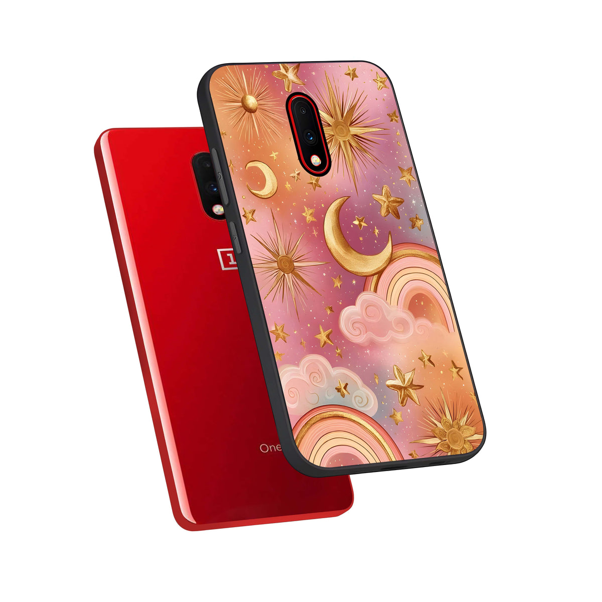  Golden Celestial Dreams phone case For OnePlus 7 showing premium glass back cover with detailed artwork