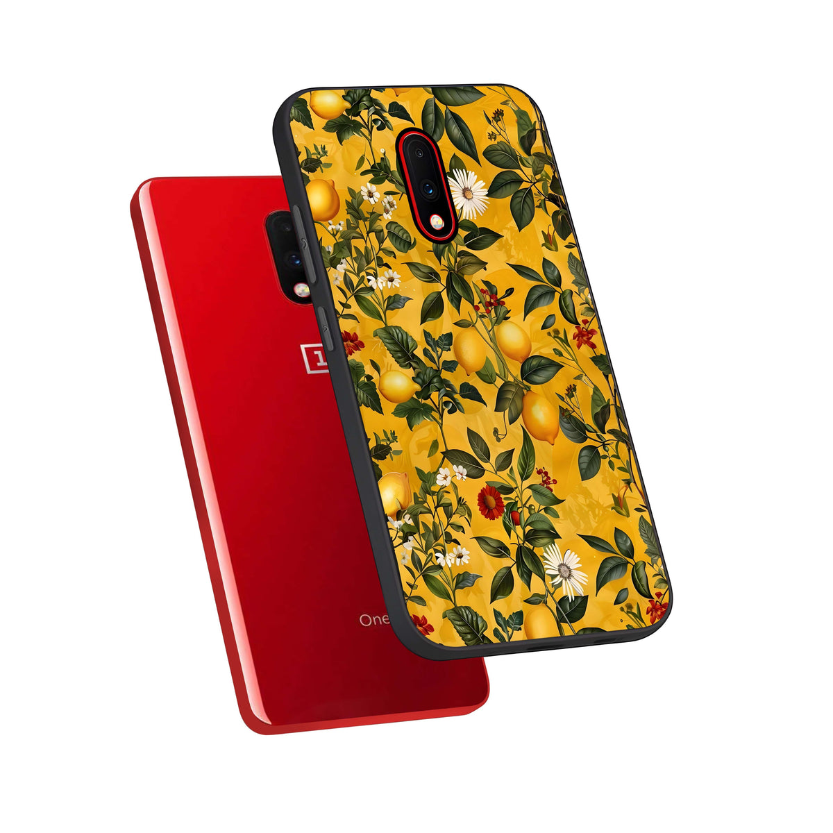  Golden Lemon Field phone case For OnePlus 7 showing premium glass back cover with detailed artwork