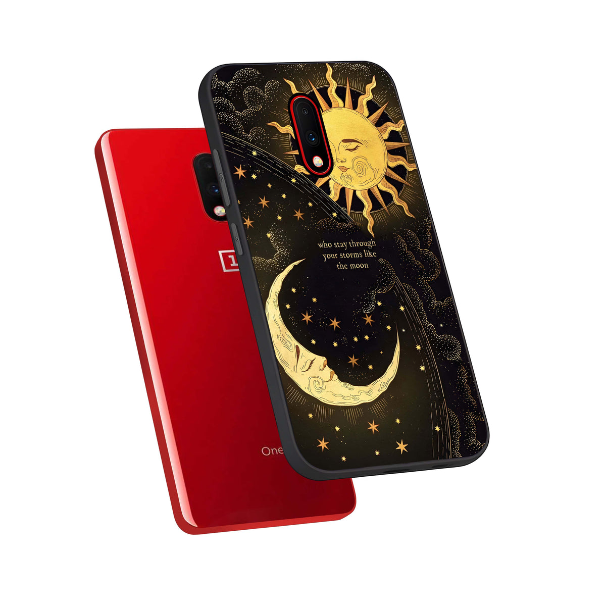 Golden Lunar Love phone case For OnePlus 7 showing premium glass back cover with detailed artwork