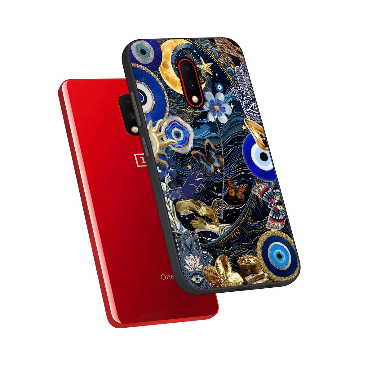  Golden Moon Magic phone case For OnePlus 7 showing premium glass back cover with detailed artwork