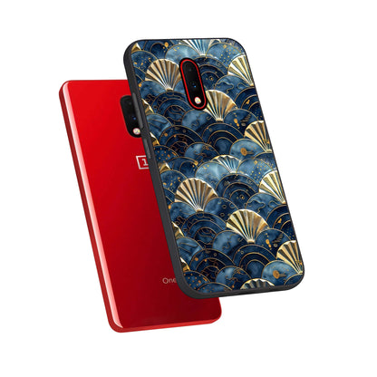  Golden Wave Luxe phone case For OnePlus 7 showing premium glass back cover with detailed artwork