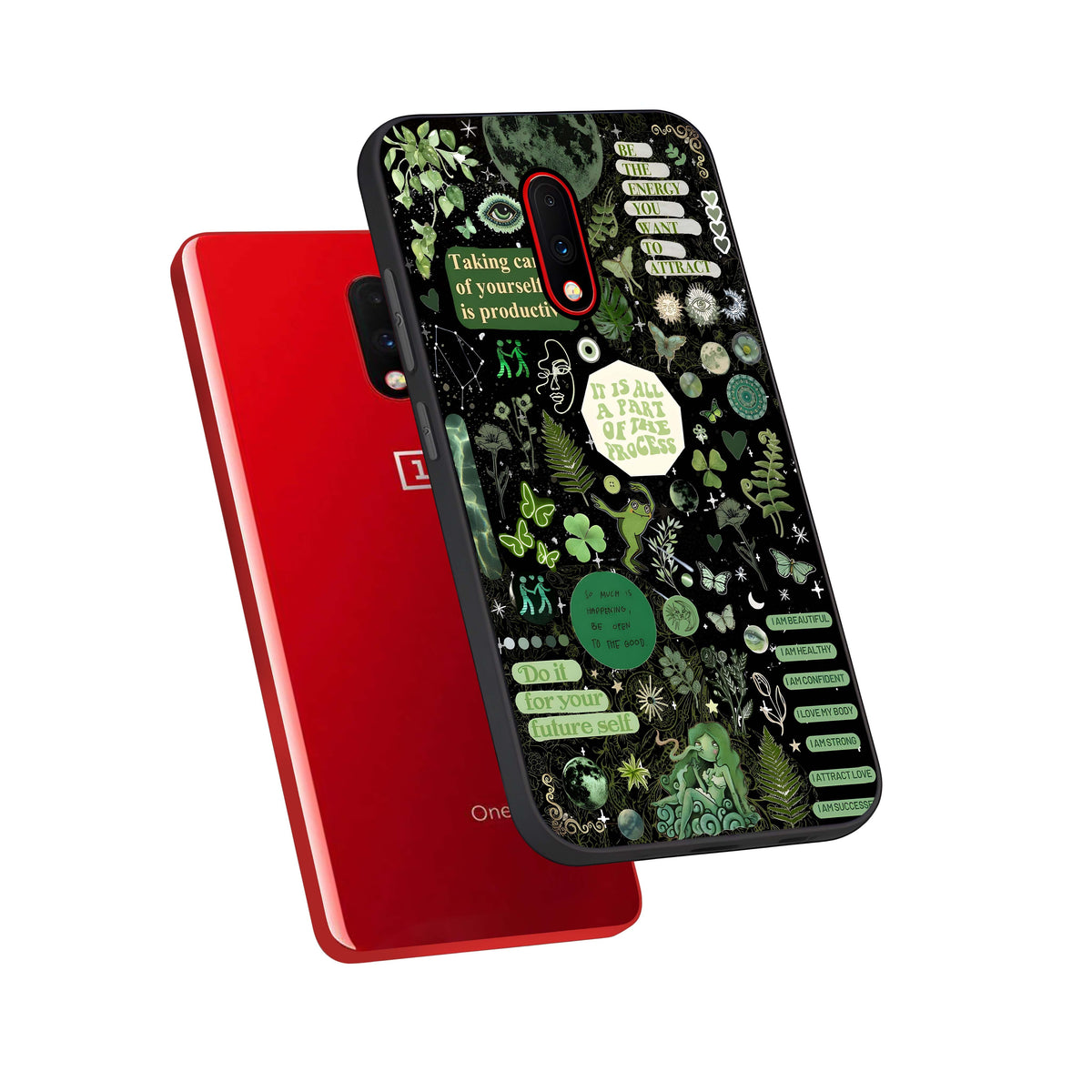  Green Mandala Pattern phone case For OnePlus 7 showing premium glass back cover with detailed artwork