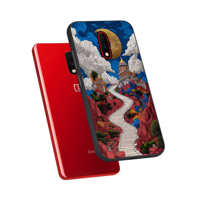  Heavenly Moon Path phone case For OnePlus 7 showing premium glass back cover with detailed artwork
