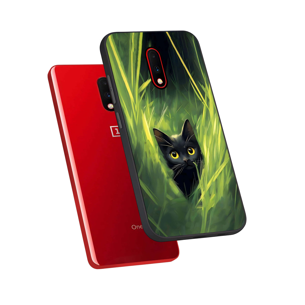  Hidden Cat Whisper phone case For OnePlus 7 showing premium glass back cover with detailed artwork