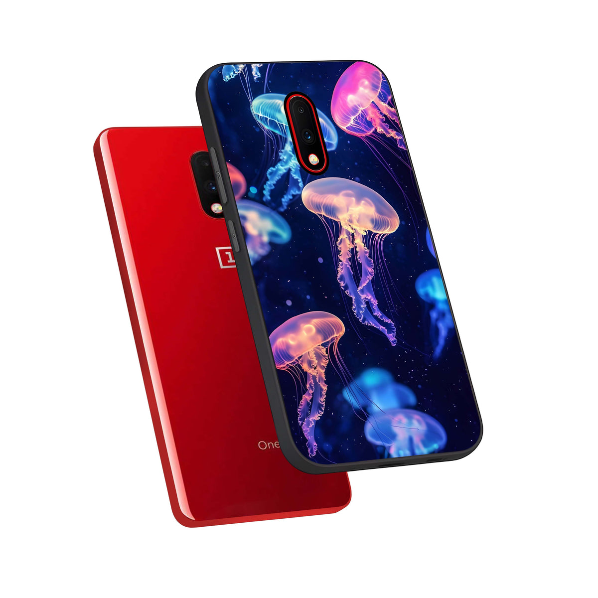  Jellyfish Pattern phone case For OnePlus 7 showing premium glass back cover with detailed artwork