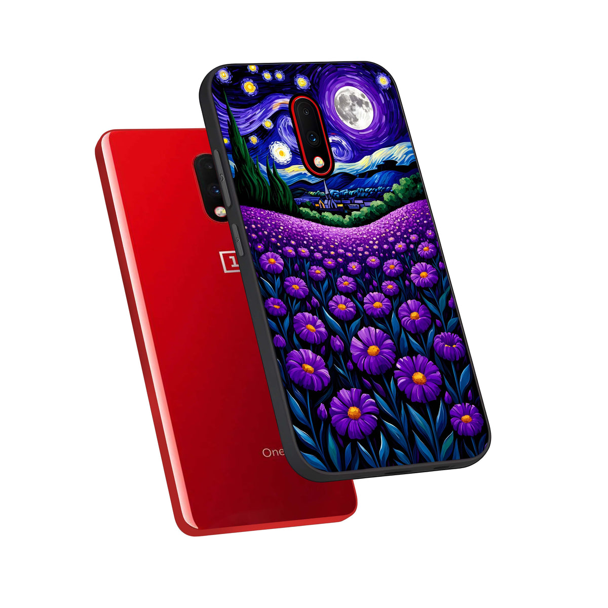  Lavender Moon Field phone case For OnePlus 7 showing premium glass back cover with detailed artwork
