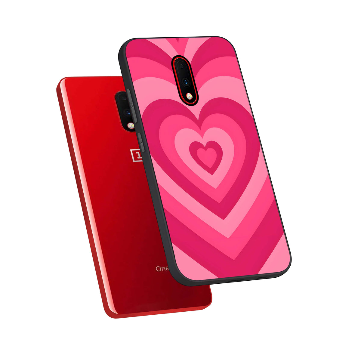  Layered Love Hearts phone case For OnePlus 7 showing premium glass back cover with detailed artwork