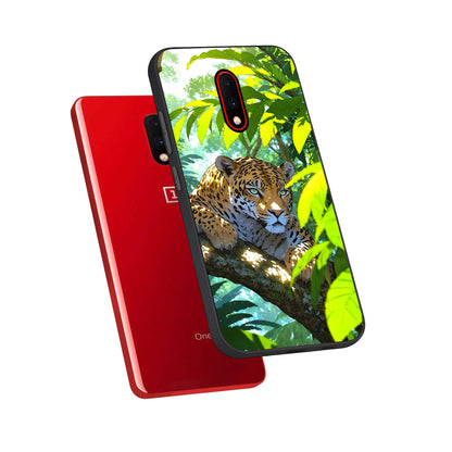 Leopard in Jungle phone case For OnePlus 7 showing premium glass back cover with detailed artwork