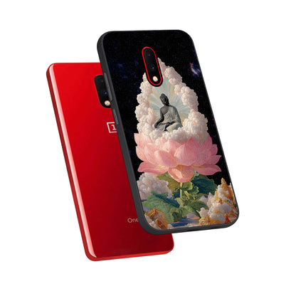  Lotus Divine Peace phone case For OnePlus 7 showing premium glass back cover with detailed artwork