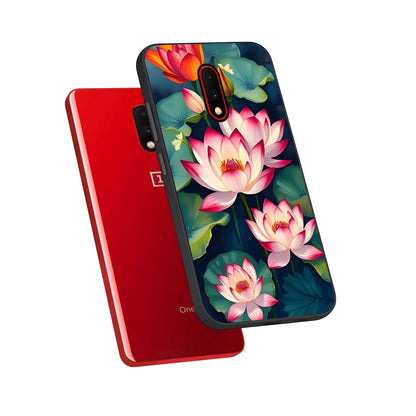  Lotus Dream Serenity phone case For OnePlus 7 showing premium glass back cover with detailed artwork