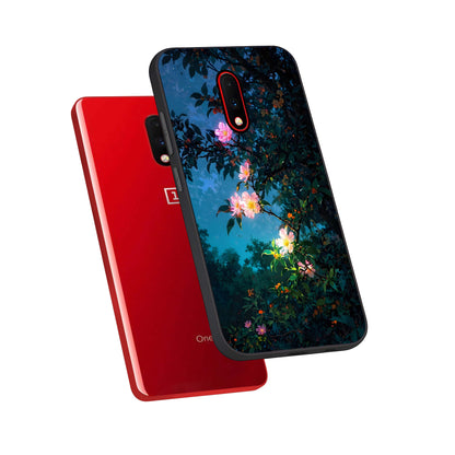  Midnight Bloom Glow phone case For OnePlus 7 showing premium glass back cover with detailed artwork