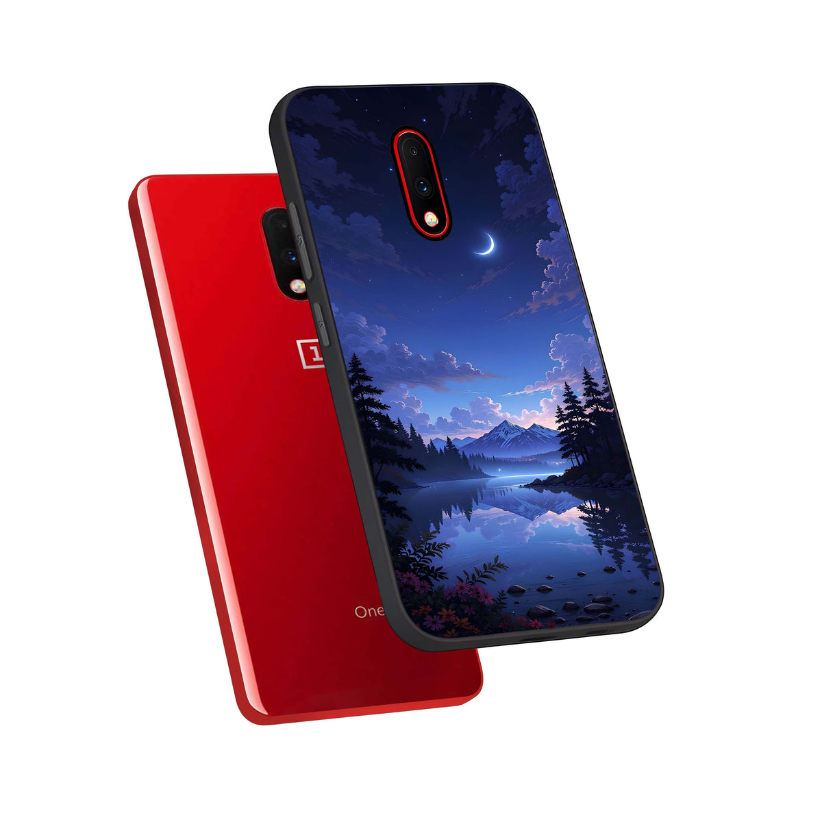  Midnight Lake Peace phone case For OnePlus 7 showing premium glass back cover with detailed artwork