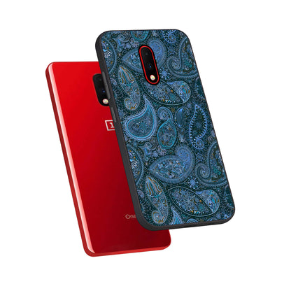  Midnight Paisley Glow phone case For OnePlus 7 showing premium glass back cover with detailed artwork