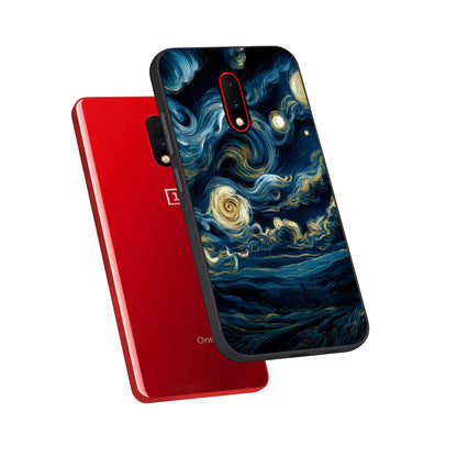  Midnight Sky Whirl phone case For OnePlus 7 showing premium glass back cover with detailed artwork