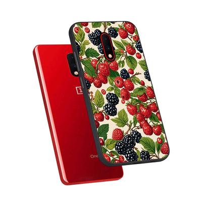  Mixed Berry Collage phone case For OnePlus 7 showing premium glass back cover with detailed artwork