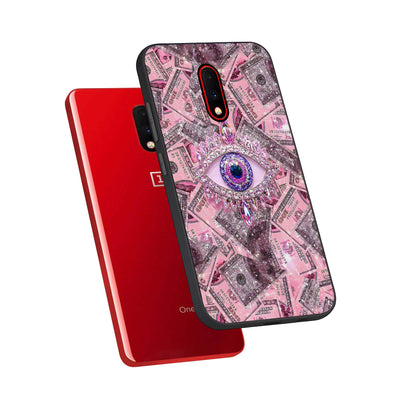  Money Eye Luxe phone case For OnePlus 7 showing premium glass back cover with detailed artwork